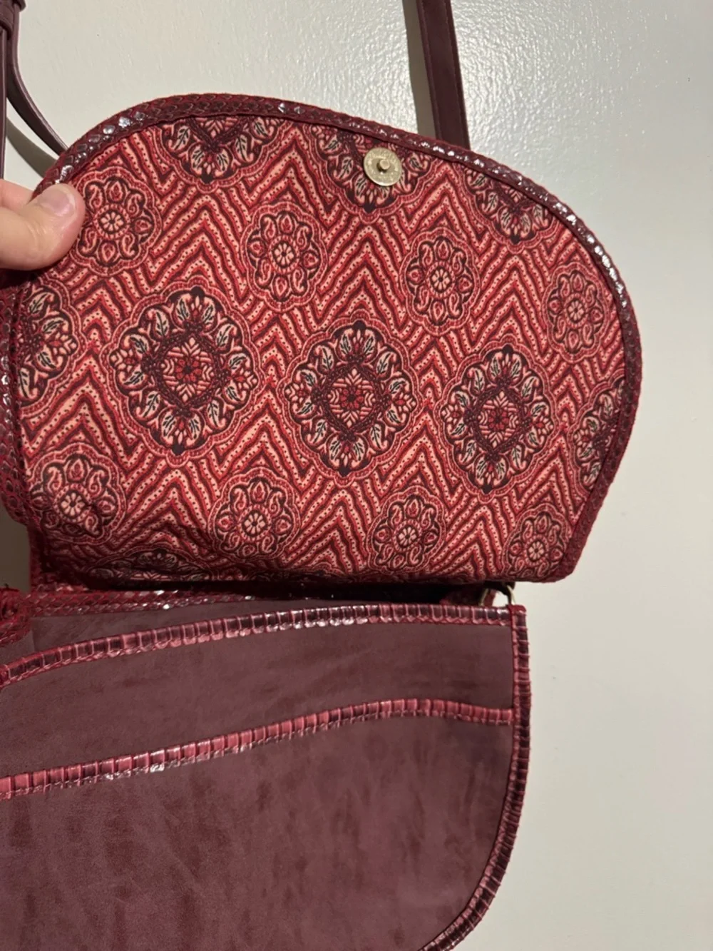 Steven Steve Madden Serape patchwork crossbody saddle bag leather trim